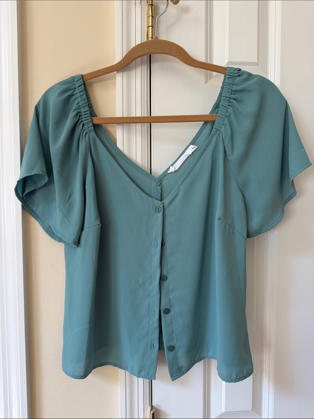 All in Favor Teal Button-Front V-Neck Blouse